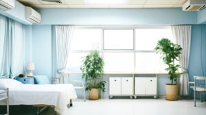 介護施設の広めな居室とベッドの写真